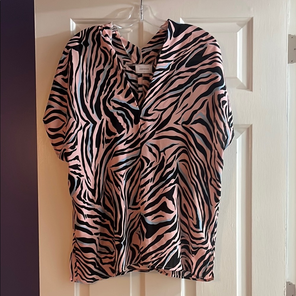 Adrienne Black and White Wrap Blouse with Notched Collar